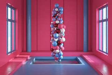 Surreal blue and red interior 
