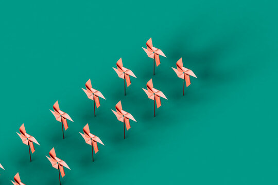Pinwheels in rows with large copy space. 3d render