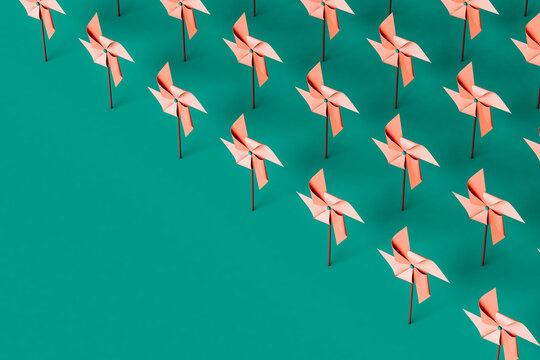 pink Pinwheels with copy space on the left. 3d render.