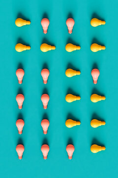 birds-eye view of light bulbs in different positions