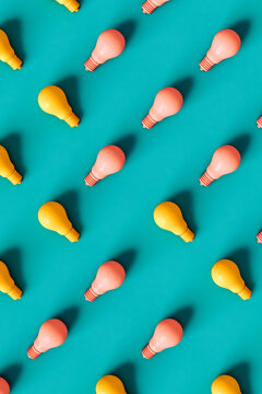 top-down view of colored light bulbs