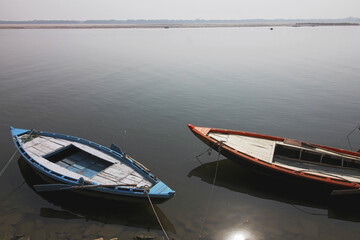 Red and blue boats