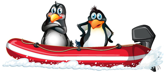 Penguins on a motor inflatable boat © GraphicsRF