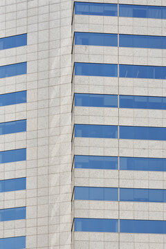 Minimalist white and blue facade