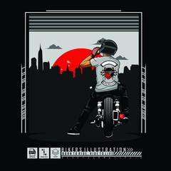 BIKERS ILLUSTRATION WITH A BLACK BACKGROUND