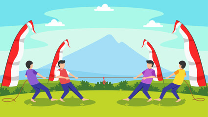tarik tambang - translate tug of war competition on indonesia independence day