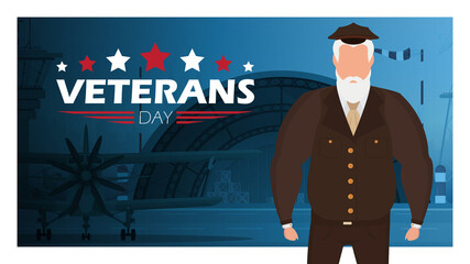 Veterans day banner with the wished military. Vector.