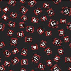 Line Calendar with autumn leaves icon isolated seamless pattern on black background. Vector