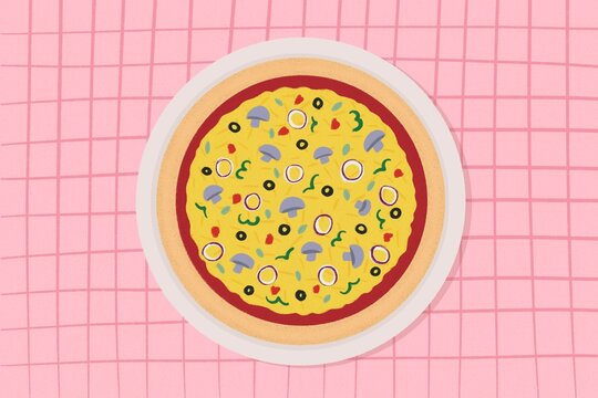 Vegetarian pizza ready to eat illustration
