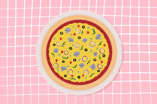 Vegetarian pizza ready to eat illustration