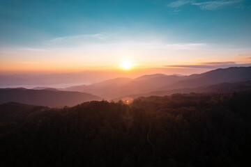 Mountains and forests in the morning