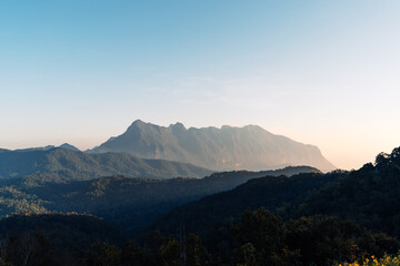 Mountains and forests in the morning