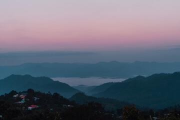 Mountains and forests in the morning