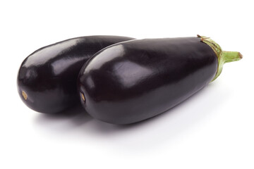 Fresh eggplant, close-up, isolated on white background.