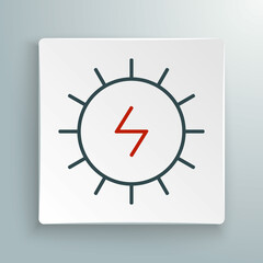 Line Solar energy panel icon isolated on white background. Sun with lightning symbol. Colorful outline concept. Vector
