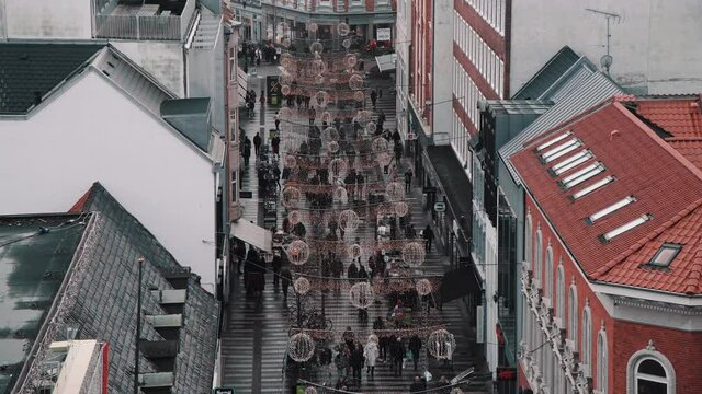 Aarhus city pedestrian mall top shot view from salling view platform winter cloudy