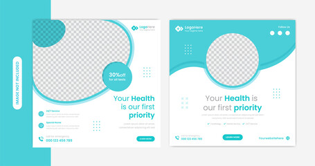 Round shapes medical social media post design set, for healthcare, treatment, clinic, dental service banner vector