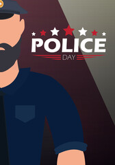 Police day banner. Policeman on the background of the flag. Vector illustration.
