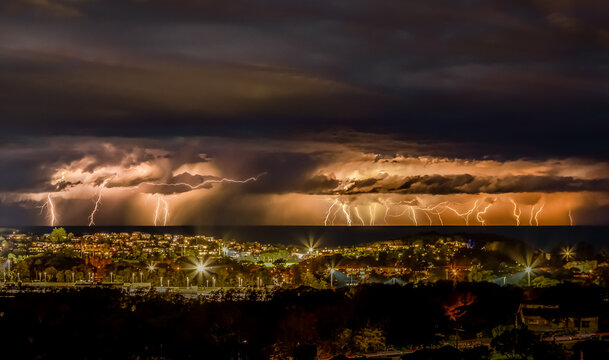 A Lightning Storm Heading Out To Sea In Warriewood In Australia 