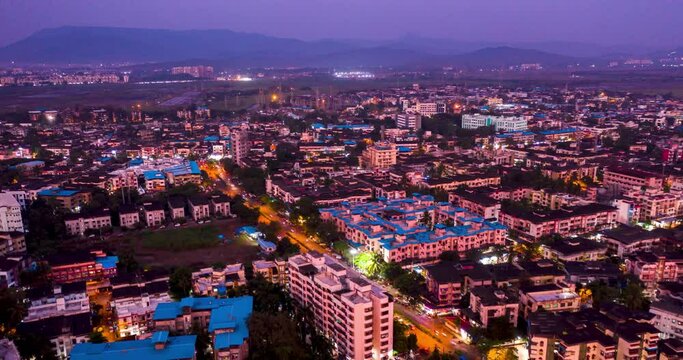 Aerial Of Buildings And Streets In Vasai, India At Sunset - hyperlapse