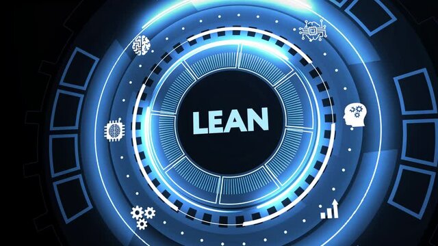 Lean, Six sigma, quality control and manufacturing process management concept on virtual screen.