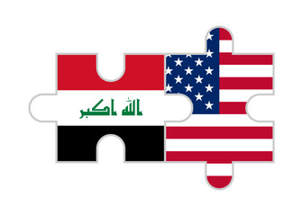 puzzle pieces of iraq and usa flags. vector illustration isolated on white background
