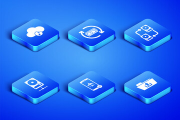 Set Folder upload, Music streaming service, Flight mode the mobile, Hard disk drive on sharing network, Refund money and Data exchange with hhd icon. Vector