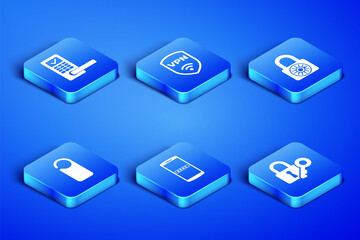 Set Lock and key, Digital door lock with wireless, Mobile password, Please not disturb, Shield VPN and Safe combination wheel icon. Vector