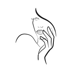 Woman Head Continuous One Line Vector Drawing. Style Template with Abstract Female Face. Modern Minimalist Simple Linear Style. Beauty Fashion Design 