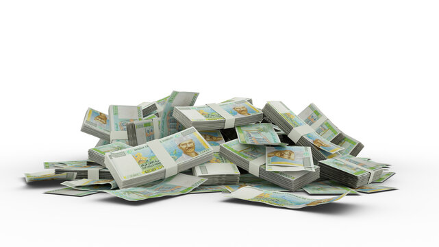3D Stack of Djiboutian franc notes isolated on white background