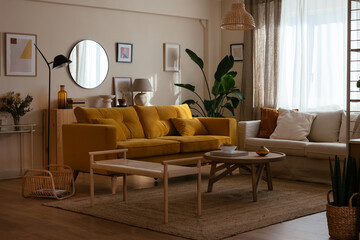 Interior of spacious living room at home