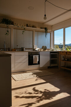 Interior of spacious kitchen at home