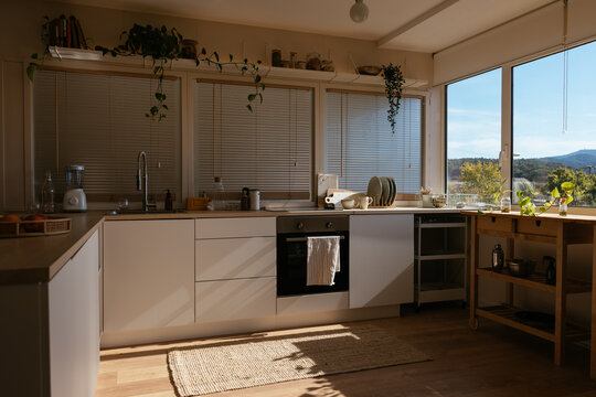 Interior of spacious kitchen at home