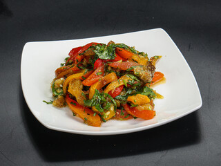 Stir-fried vegetables with herbs and sauce