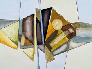 An abstract watercolour painting; Fractured theme.