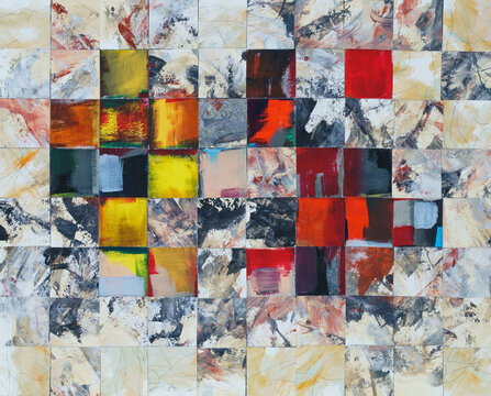 A collage of randomly painted squares.  