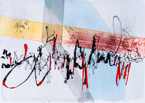 A Calligraphic Squiggle, splatter with a Cola Pen 