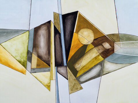 An abstract watercolour painting; Fractured theme.