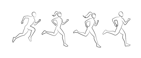 silhouettes of running girls. linear icons of athletic girls