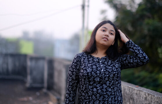 Teenage girl portrait at outdoors in evening time