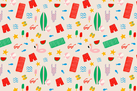 Summer beach holidays pattern illustration - Powered by Adobe