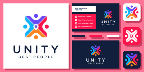 Community People Unity Human Place Group Colorful Modern Logo Design with Business Card Template