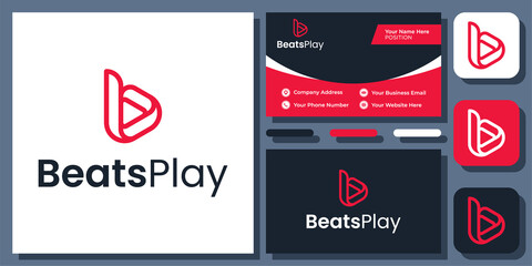 Initial Letter B Play Button Video Cinema Triangle Modern Logo Design with Business Card Template © sore.studios