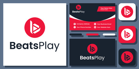 Initial Letter B Play Button Video Cinema Triangle Modern Logo Design with Business Card Template © sore.studios