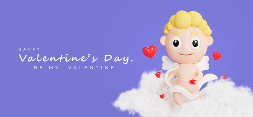 cupid boy for valentine's concept on purple background.