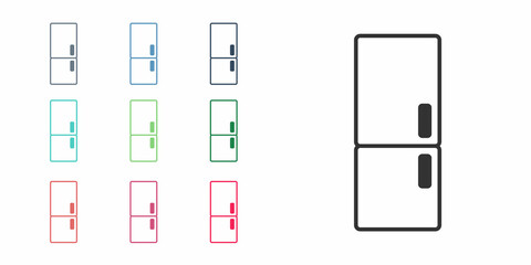 Black Refrigerator icon isolated on white background. Fridge freezer refrigerator. Household tech and appliances. Set icons colorful. Vector