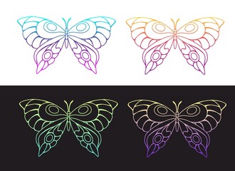 Fototapeta na wymiar Glowing Butterfly Neon Signs Set Isolated on White and Black Backgrounds