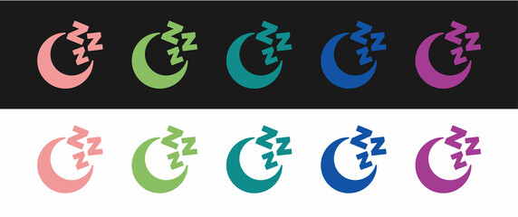 Set Moon and stars icon isolated on black and white background. Cloudy night sign. Sleep dreams symbol. Full moon. Night or bed time sign. Vector