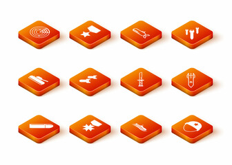 Set Bullet, Military reward medal, tank, Aviation bomb, Submarine, knife, helmet and Biohazard rocket icon. Vector