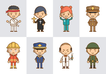 Modern Cartoon character in various jobs for designers